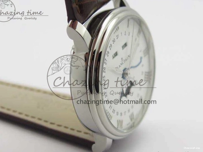 0519 FreshLook Villeret 6654 SS Complicated Function OMF 1:1 Best Edition White Dial On Brown Leather Strap A 8119